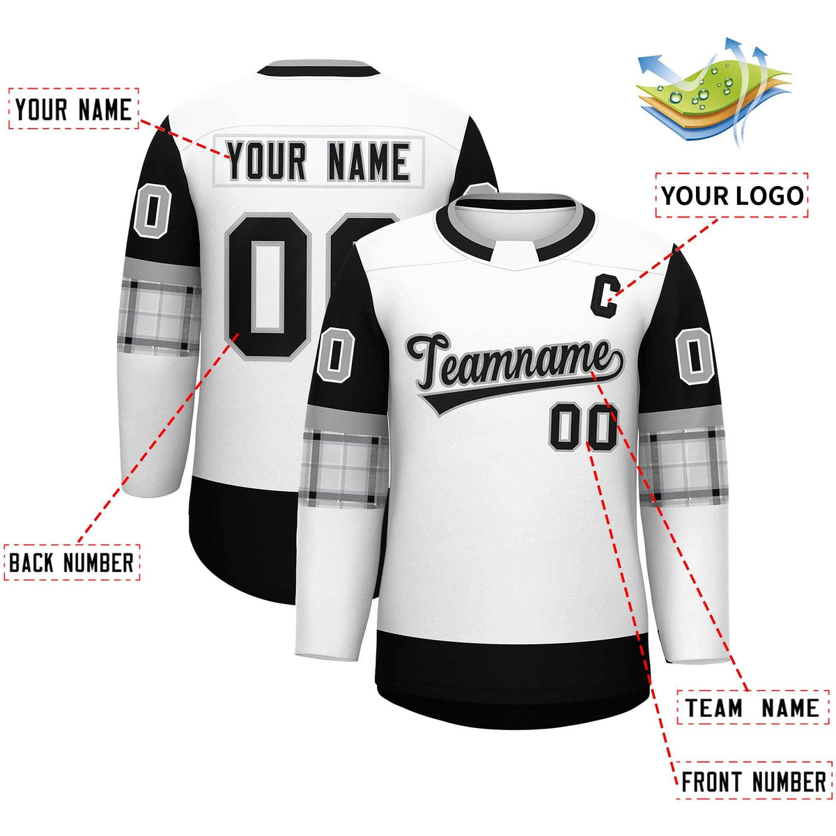 Custom White Black Personalized Raglan Sleeves Round-Neck Hockey Jersey Limited