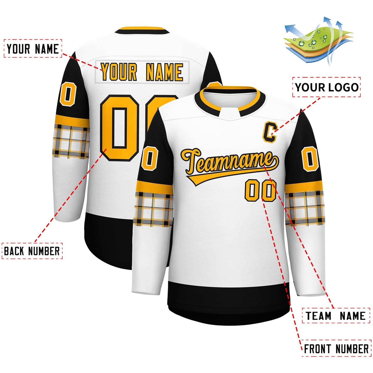 Custom White Black Personalized Raglan Sleeves Round-Neck Hockey Jersey Limited