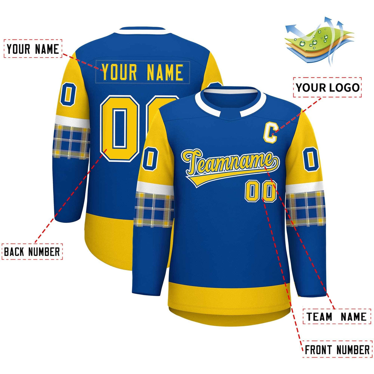 Custom Royal Gold Personalized Raglan Sleeves Round-Neck Hockey Jersey Limited
