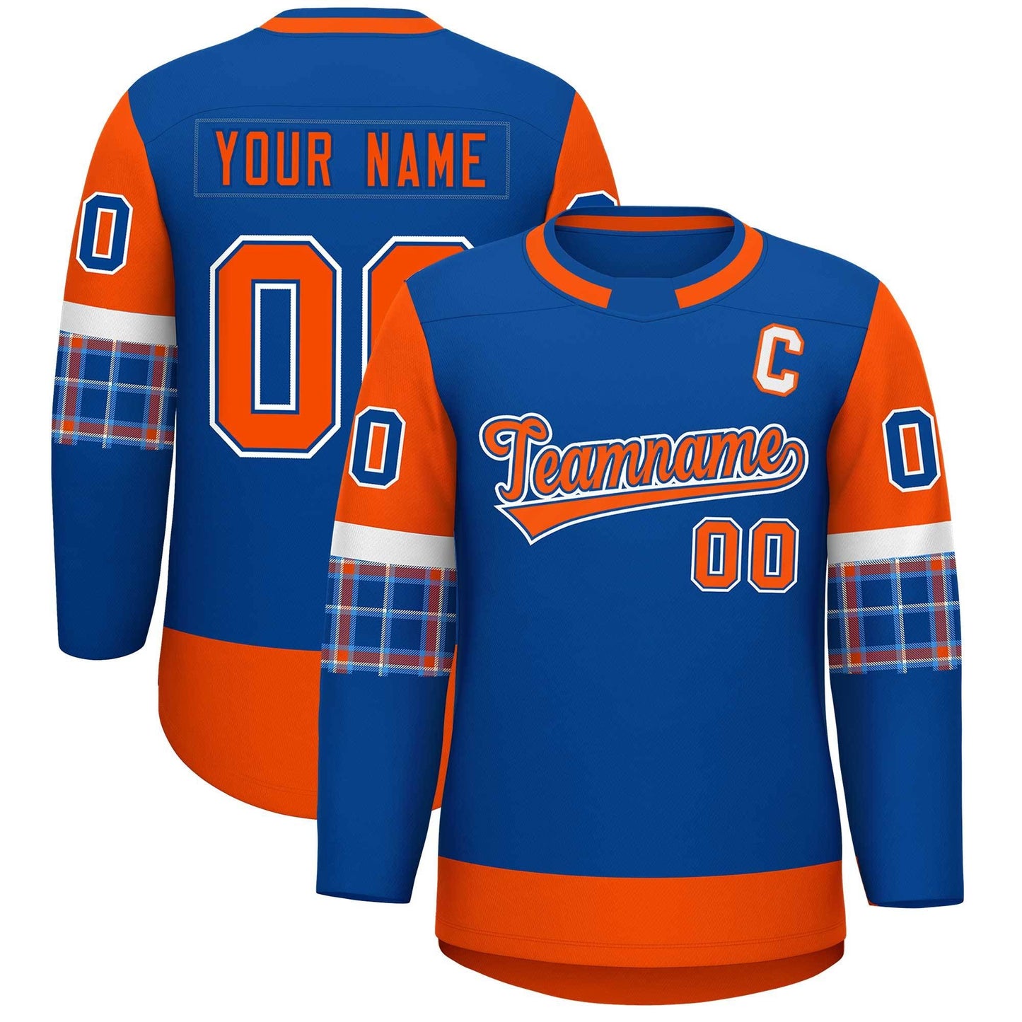 Custom Royal Orange Personalized Raglan Sleeves Round-Neck Hockey Jersey