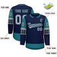 Custom Navy Aqua Personalized Raglan Sleeves Round-Neck Hockey Jersey Limited