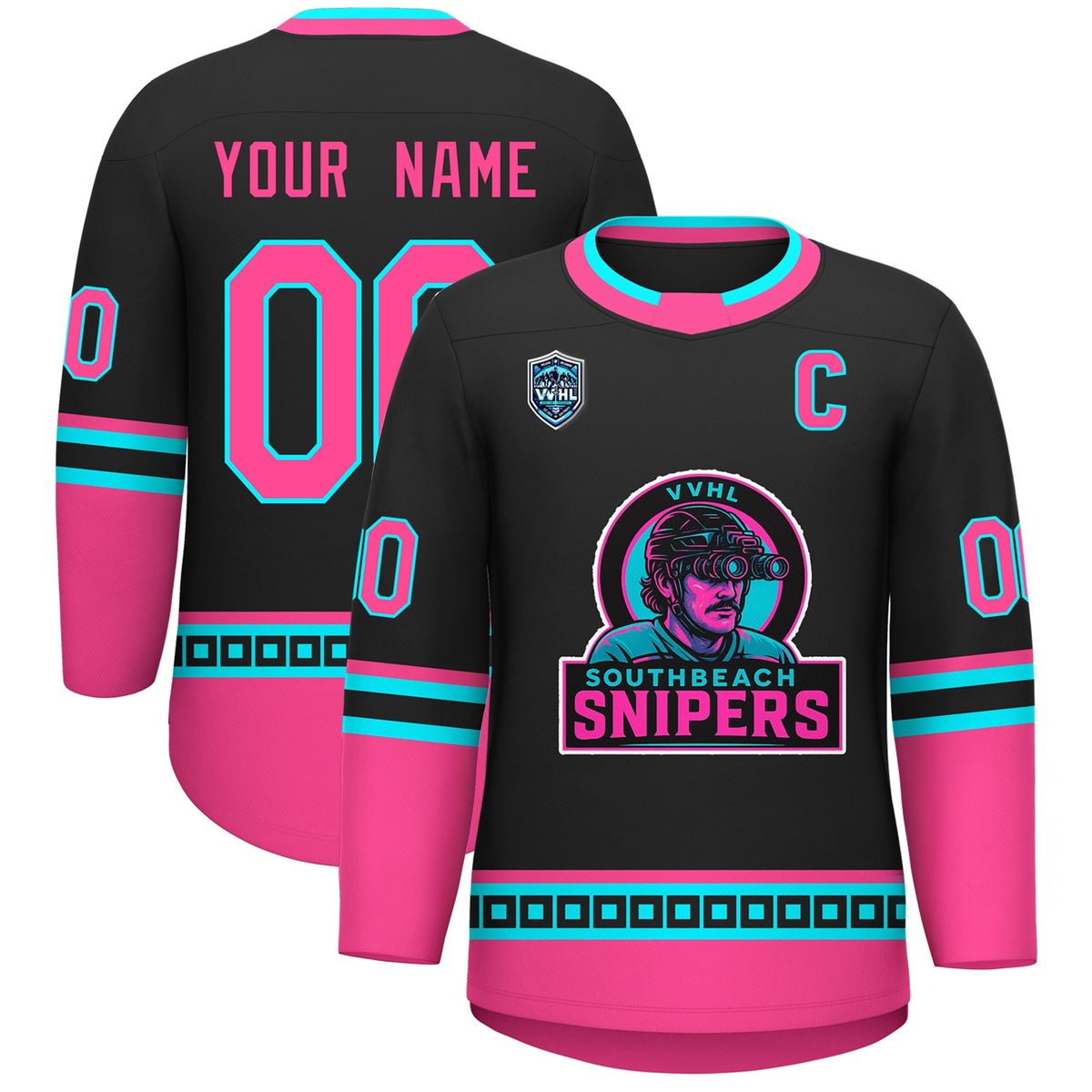 VVHL S8 South beach Snipers Black White Hockey Jersey