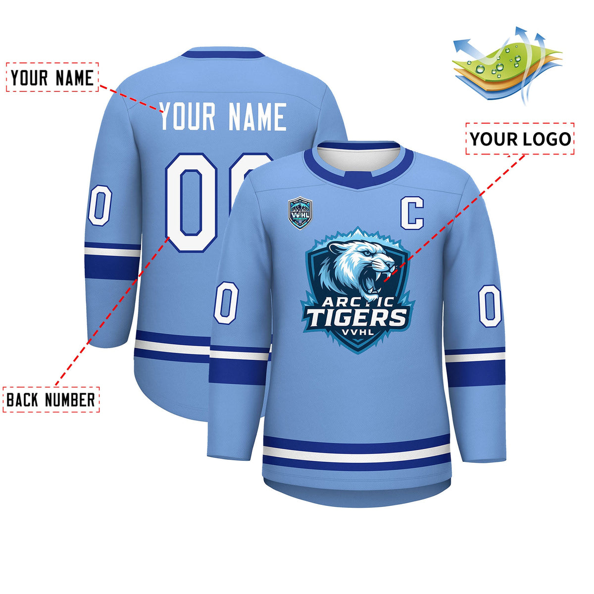 VVHL S9 Arctic Tigers Blue White Hockey Jersey Limited