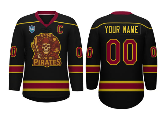VVHL S9 Prairie Pirates White Black Hockey Jersey