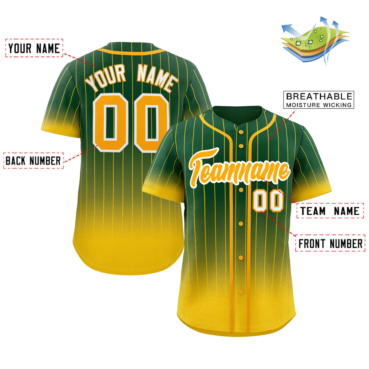Custom Green Gold-White Gradient Stripe Fashion Authentic Baseball Jersey Limited
