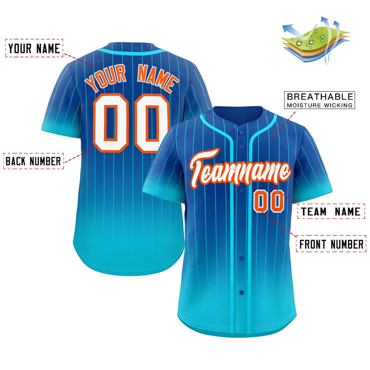 Custom Royal Sky Blue-Orange Gradient Stripe Fashion Authentic Baseball Jersey Limited