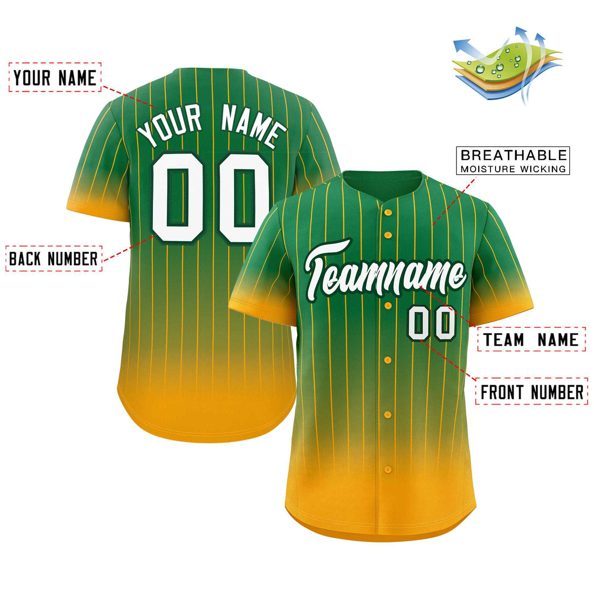 Custom Teal Yellow-White Gradient Stripe Fashion Authentic Baseball Jersey Limited