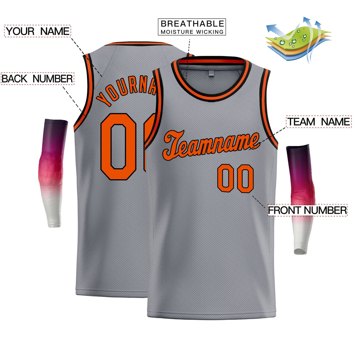 Custom Gray Orange-Black Classic Tops Tank Top Basketball Jersey Limited
