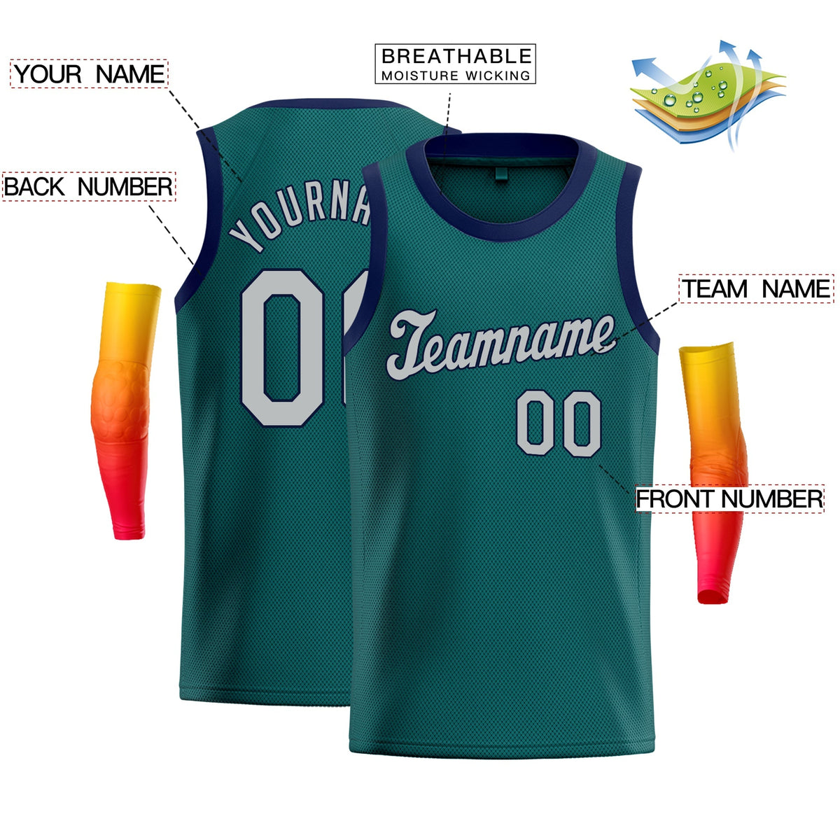 Custom Teal Gray-Navy Blue Classic Tops Fashion Sportwear Basketball Jersey Limited