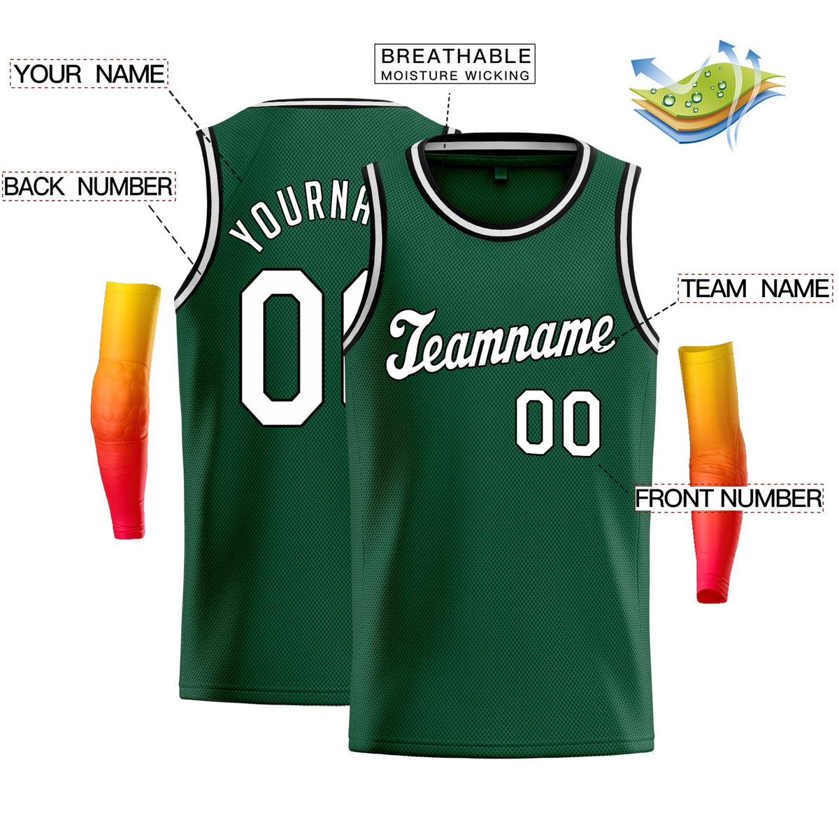 Custom Green Black- White Classic Tops Athletic Basketball Jersey Limited
