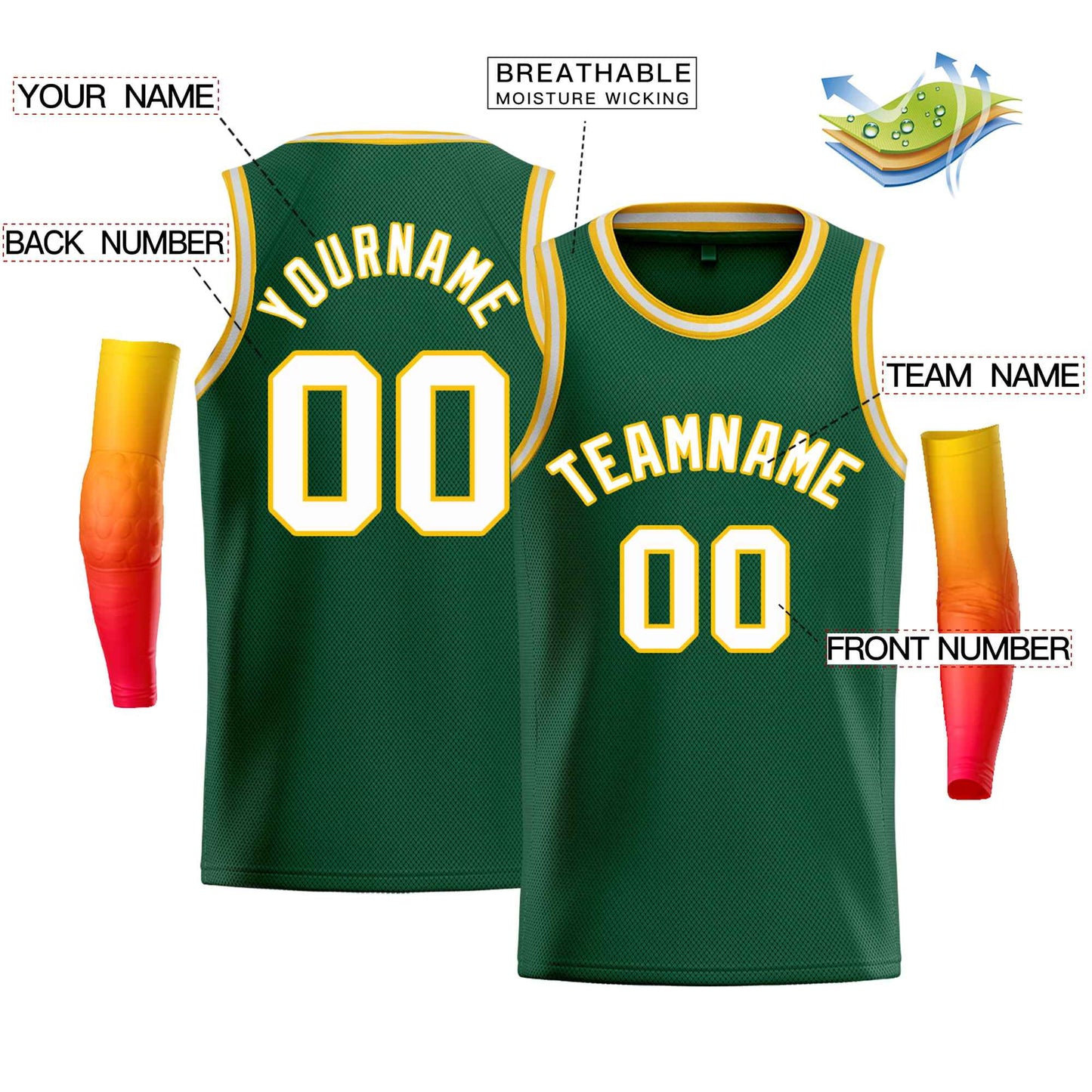 Custom Green Yellow-White Classic Tops Men Casual Bull Basketball Jersey Limited