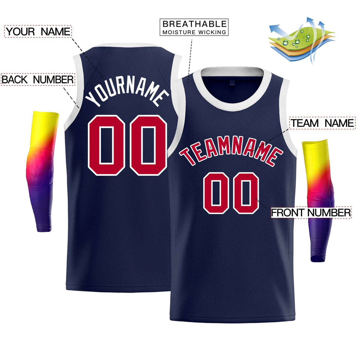 Custom Navy White-Red Classic Tops Men Casual Bull Basketball Jersey Limited