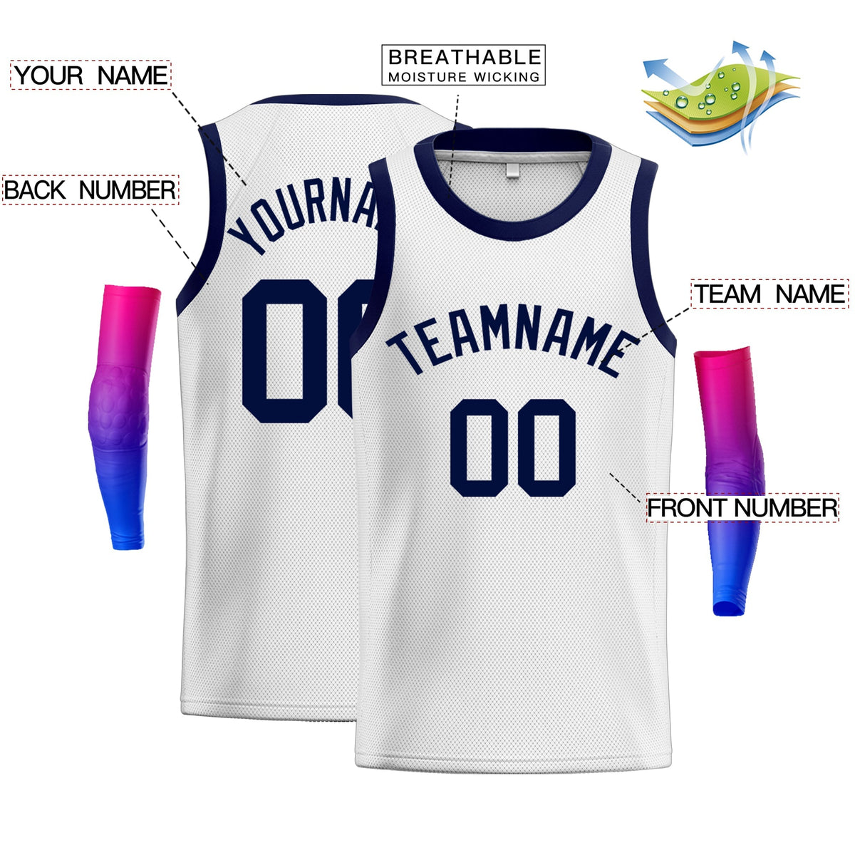 Custom White Navy Classic Tops Athletic Casual Basketball Jersey Limited