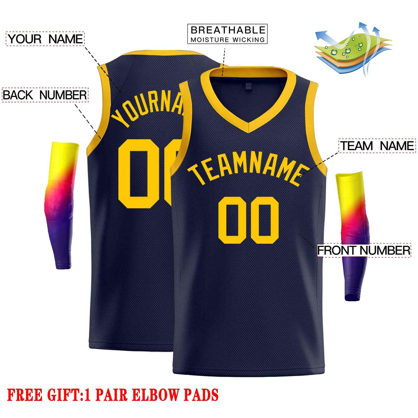 Custom Navy Yellow-Classic Tops Men Casual Basketball Jersey Limited