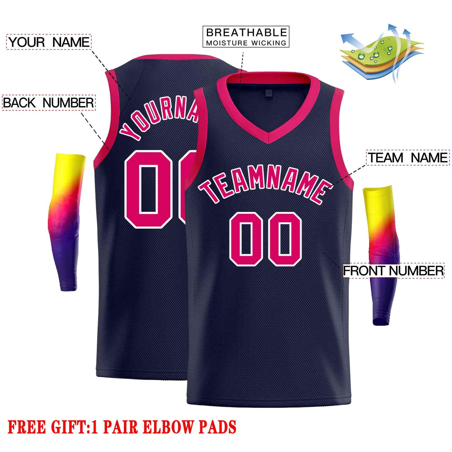 Custom Navy Pink-White Classic Tops Men Casual Basketball Jersey Limited