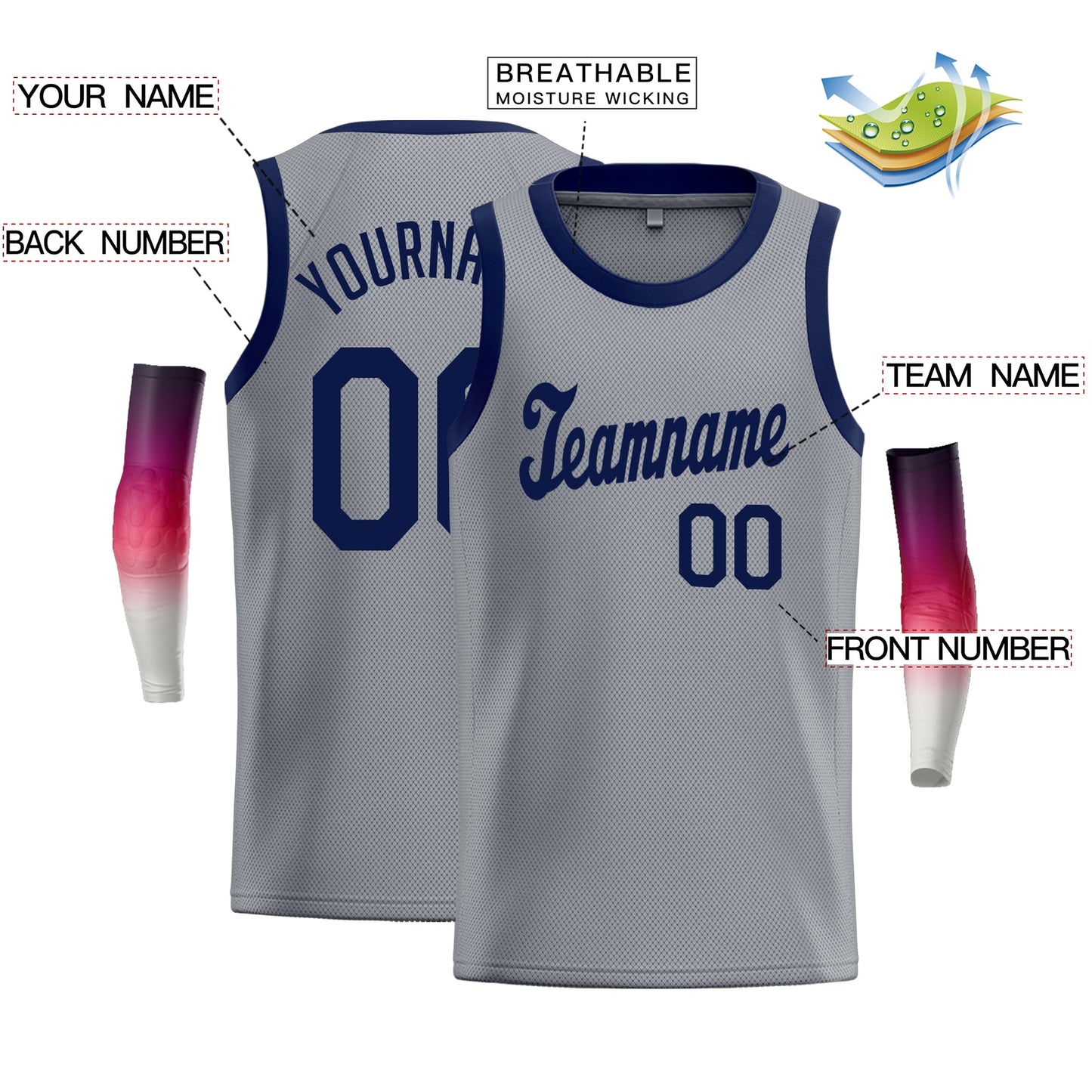 Custom Gray Navy Classic Tops Fashion Sportwear Basketball Jersey Limited