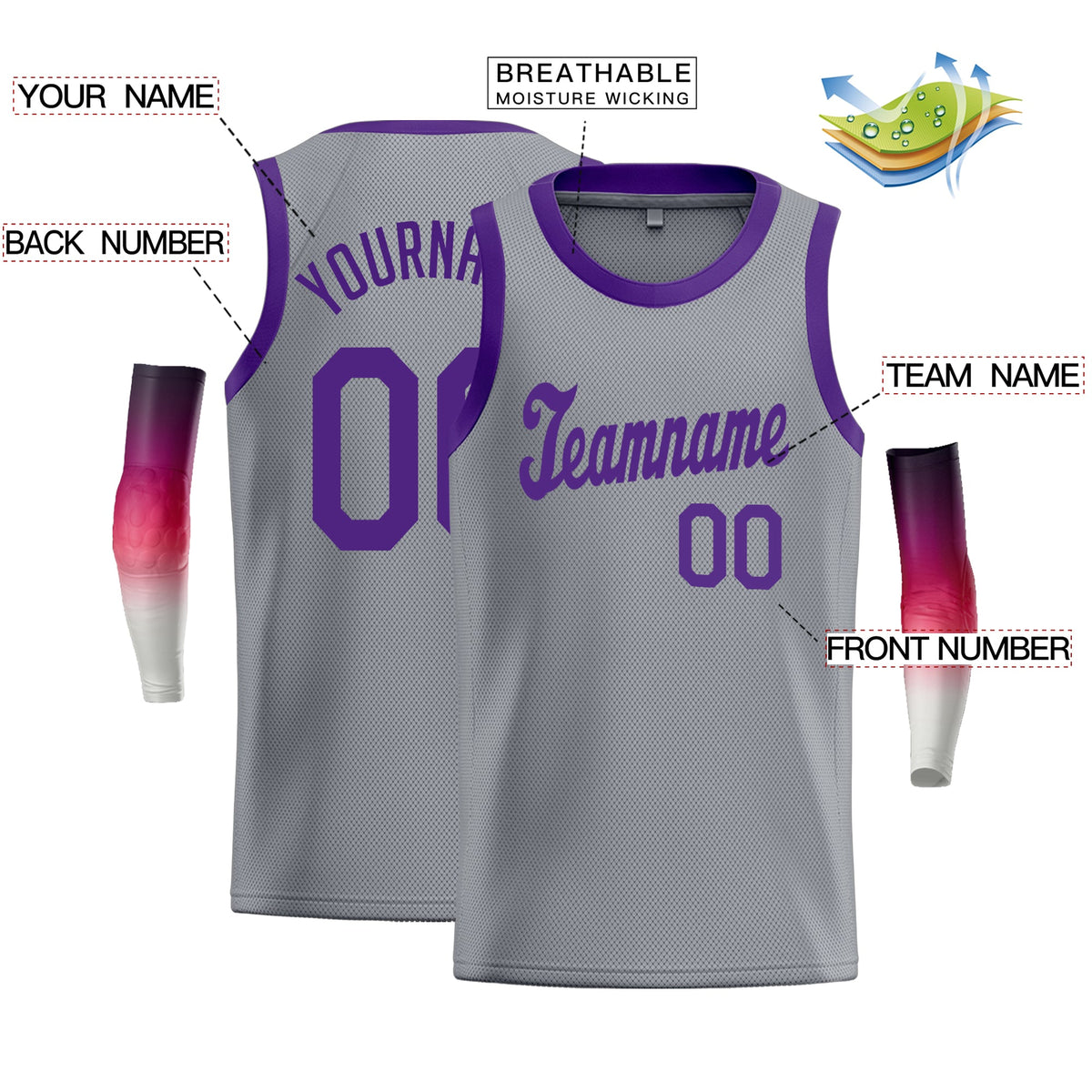 Custom Gray Purple Classic Tops Fashion Sportwear Basketball Jersey Limited