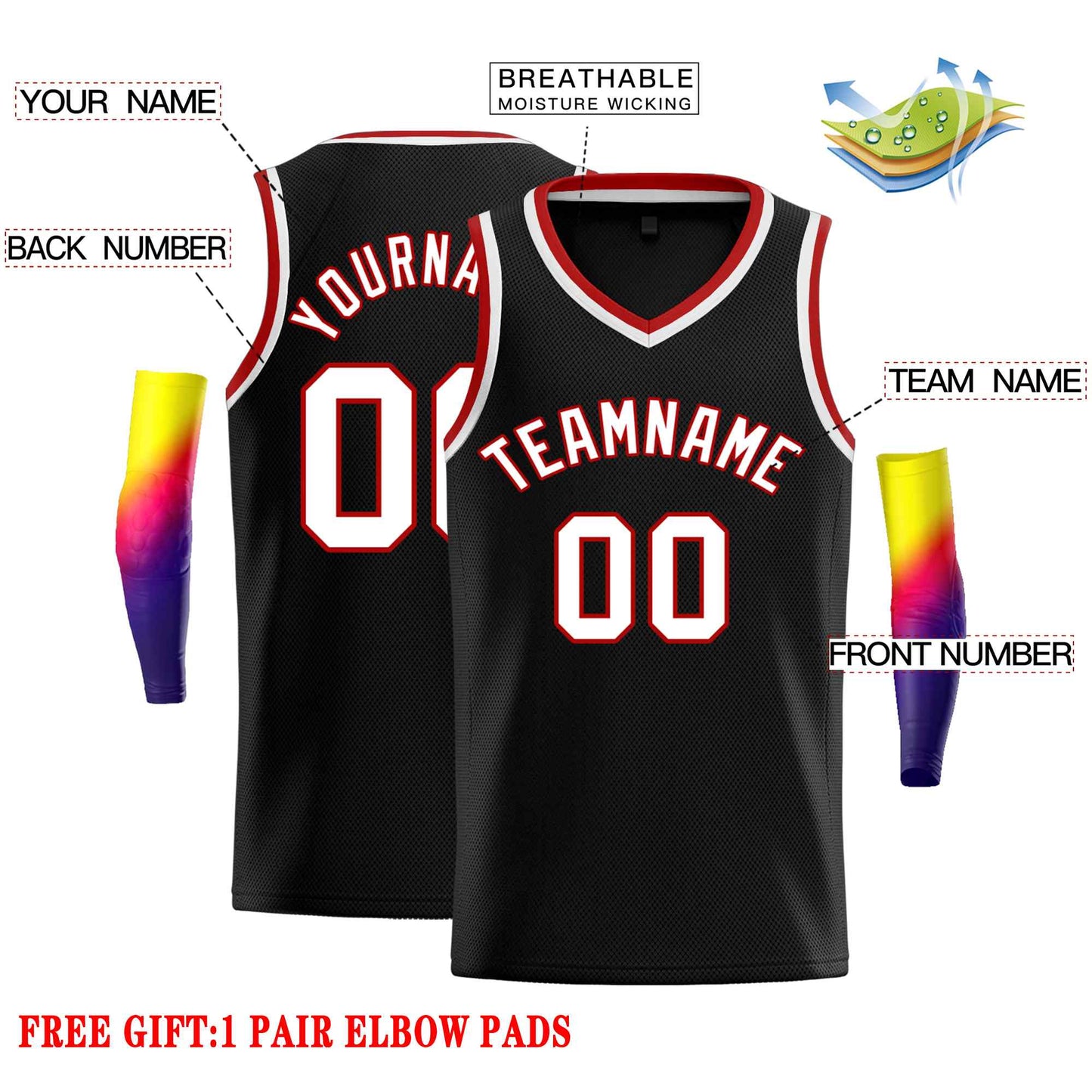 Custom Black Red-White Classic Tops Men Casual Basketball Jersey Limited