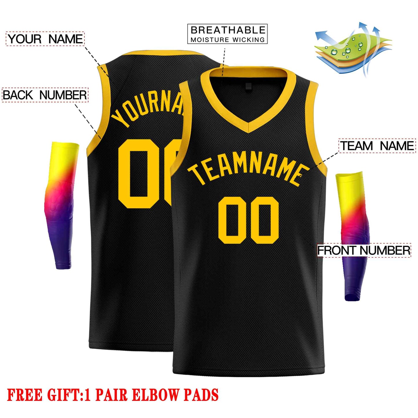 Custom Black Yellow-Classic Tops Men Casual Basketball Jersey Limited