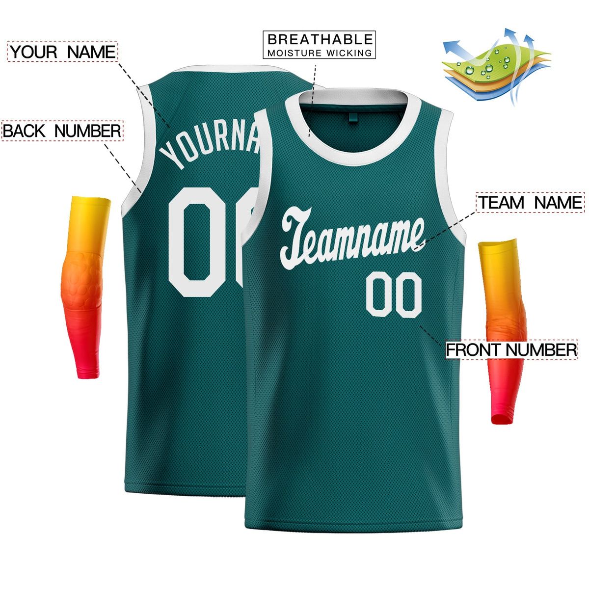 Custom Teal White Classic Tops Breathable Basketball Jersey Limited
