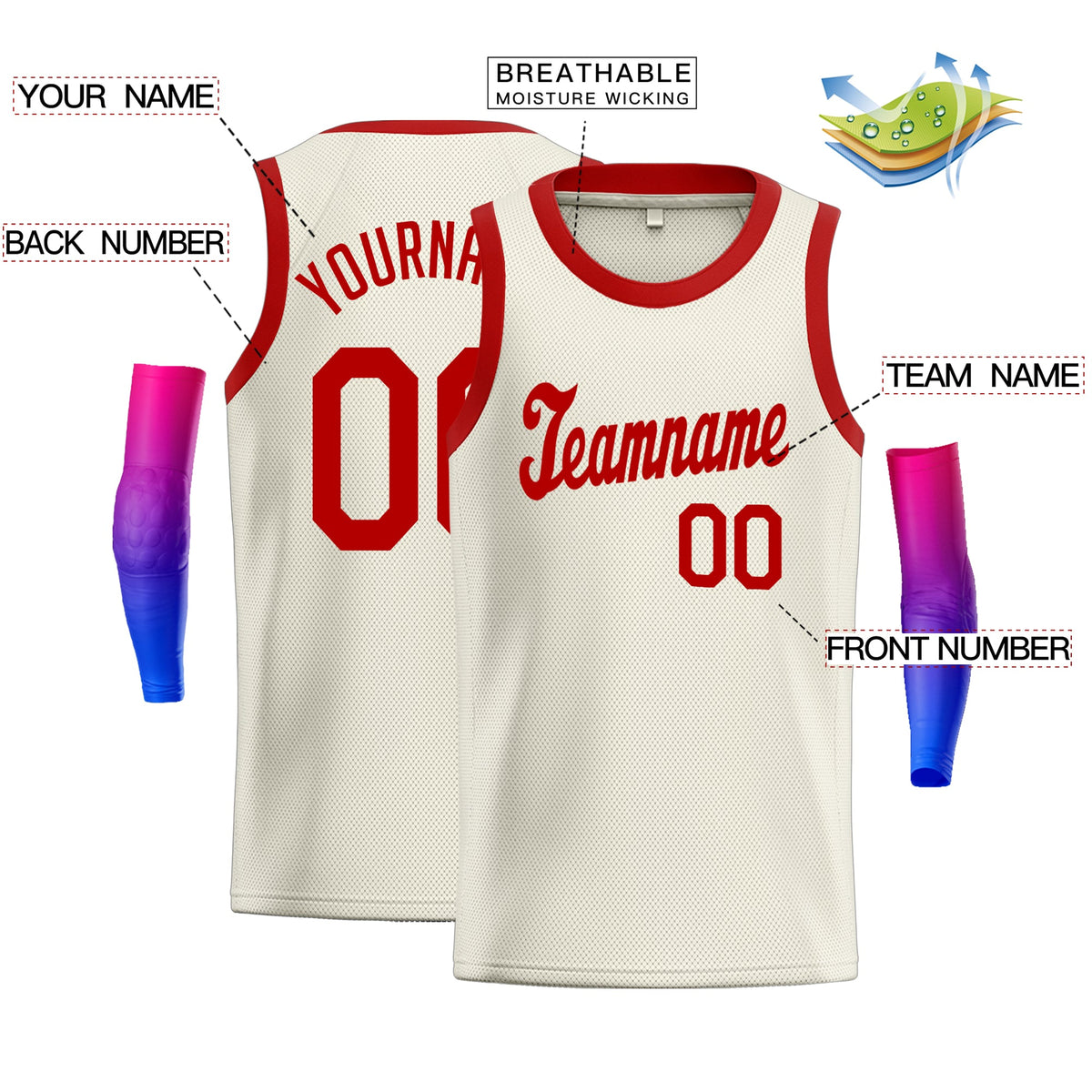 Custom Cream Red Classic Tops Fashion Sportwear Basketball Jersey Limited