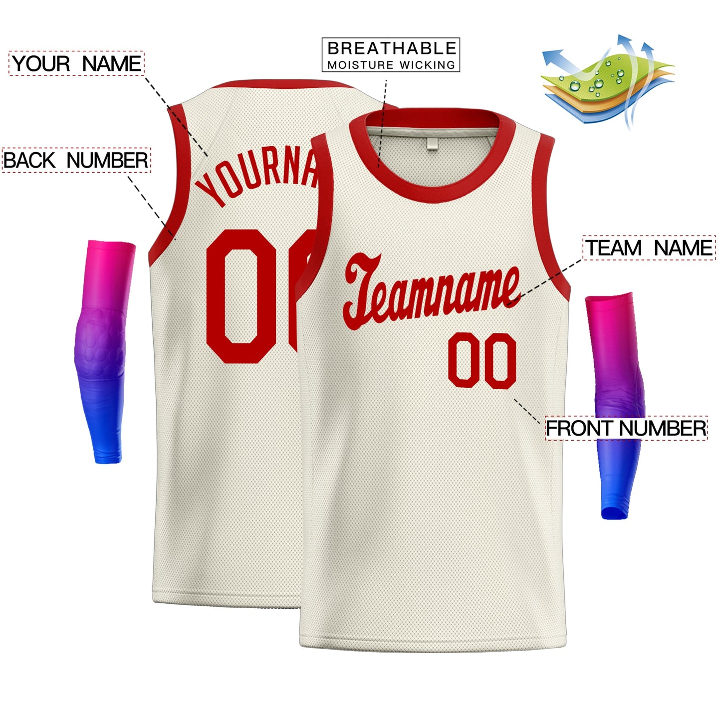 Custom Cream Red Classic Tops Fashion Sportwear Basketball Jersey Limited