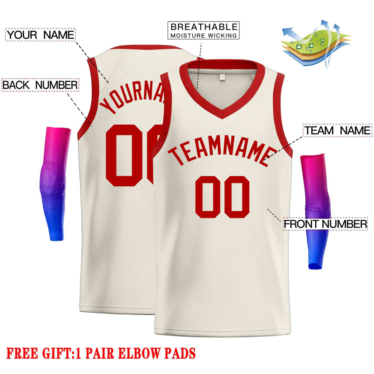 Custom Cream Red-Classic Tops Men Casual Basketball Jersey Limited