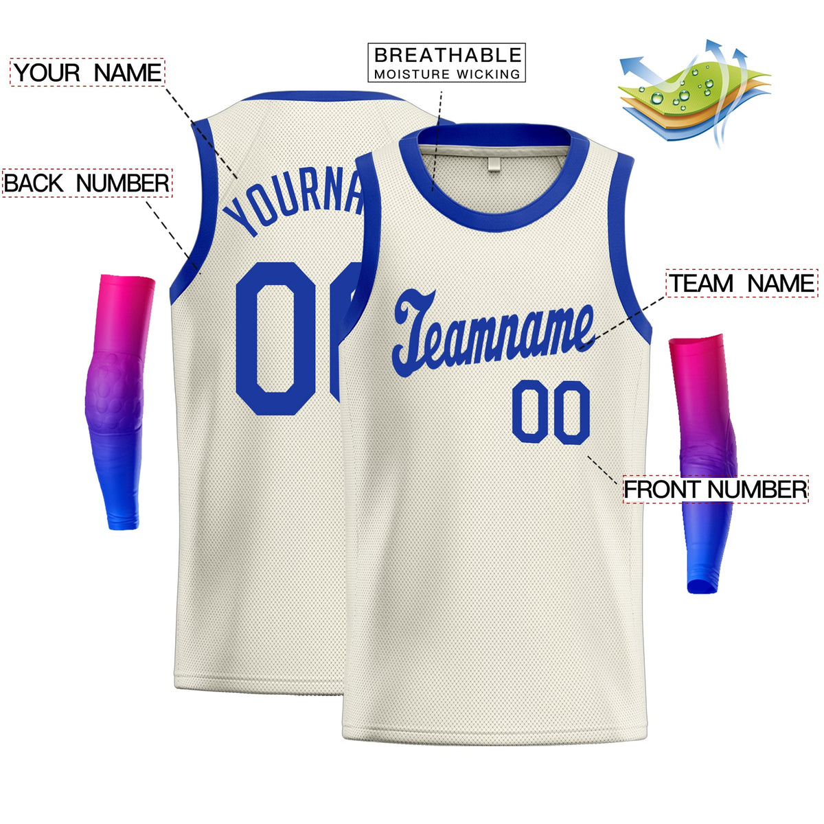 Custom Cream Royal Classic Tops Fashion Sportwear Basketball Jersey Limited