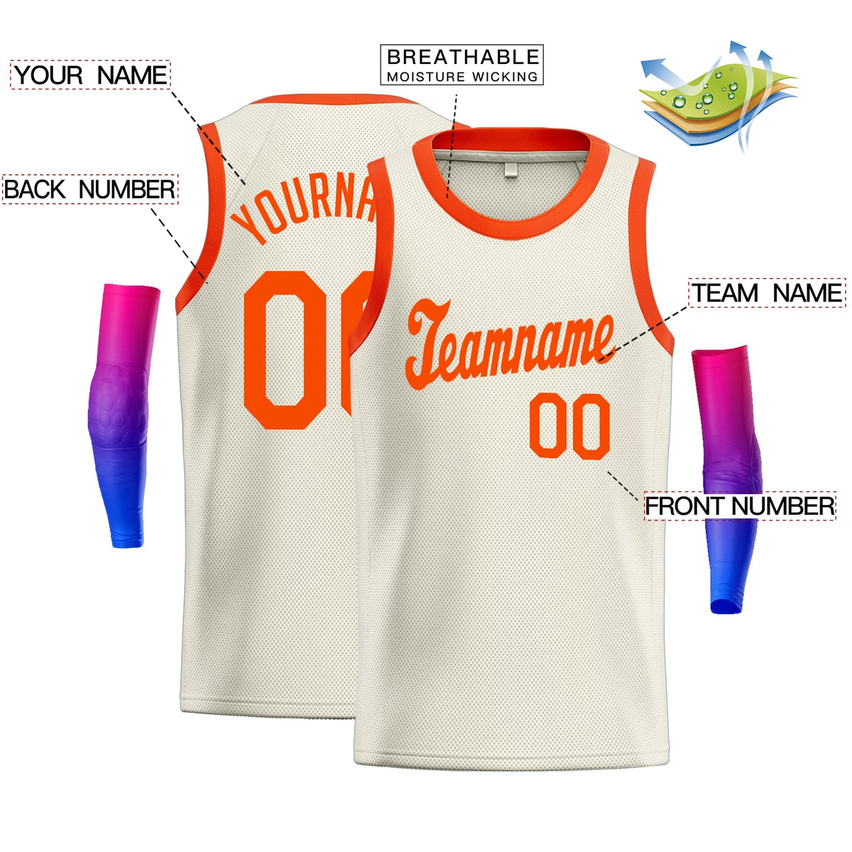 Custom Cream Orange Classic Tops Athletic Casual Basketball Jersey Limited