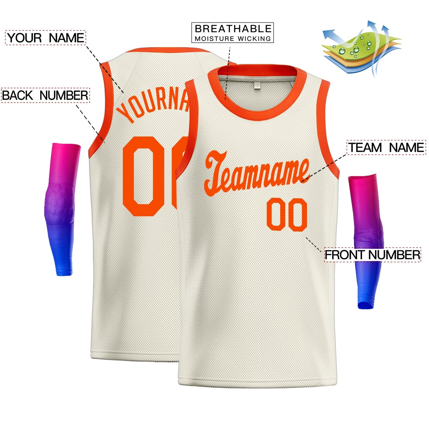 Custom Cream Orange Classic Tops Athletic Casual Basketball Jersey Limited