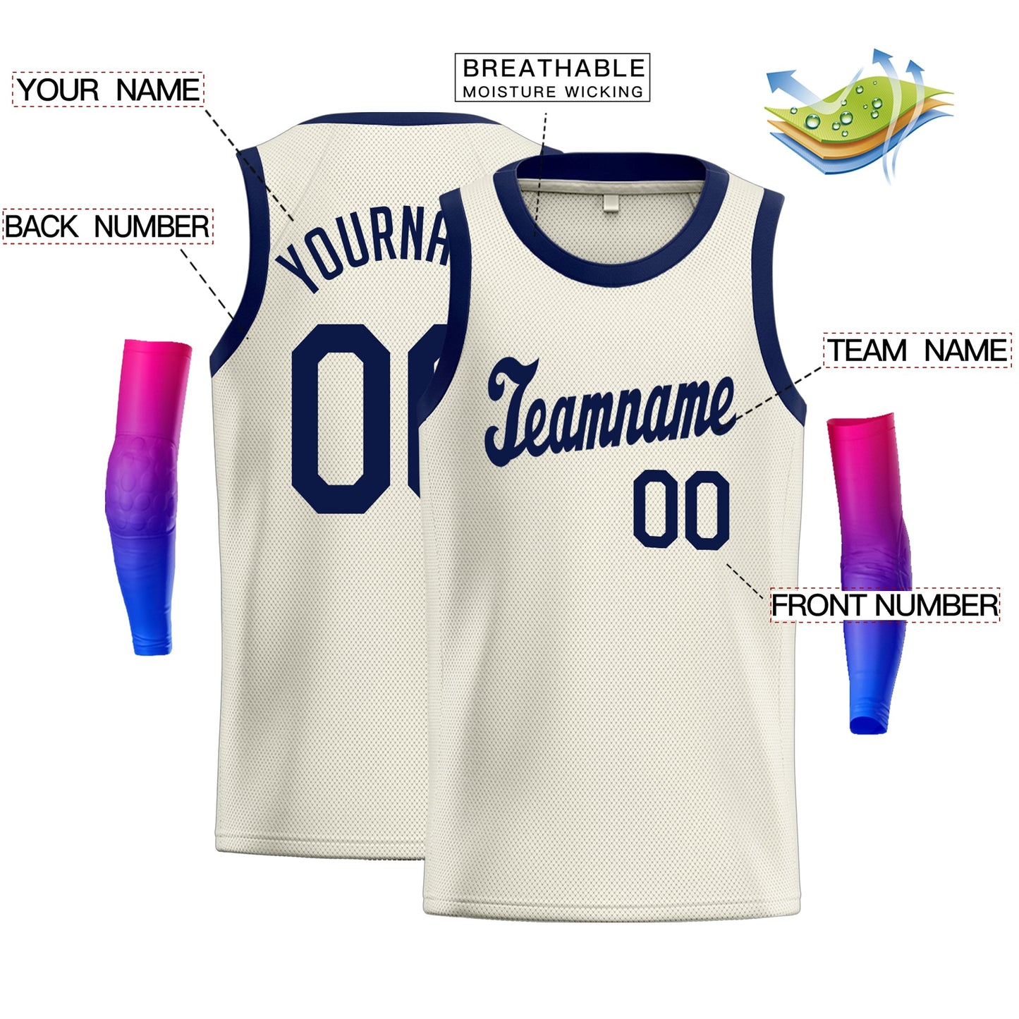 Custom Cream Navy Classic Tops Men/Boy Basketball Jersey Limited