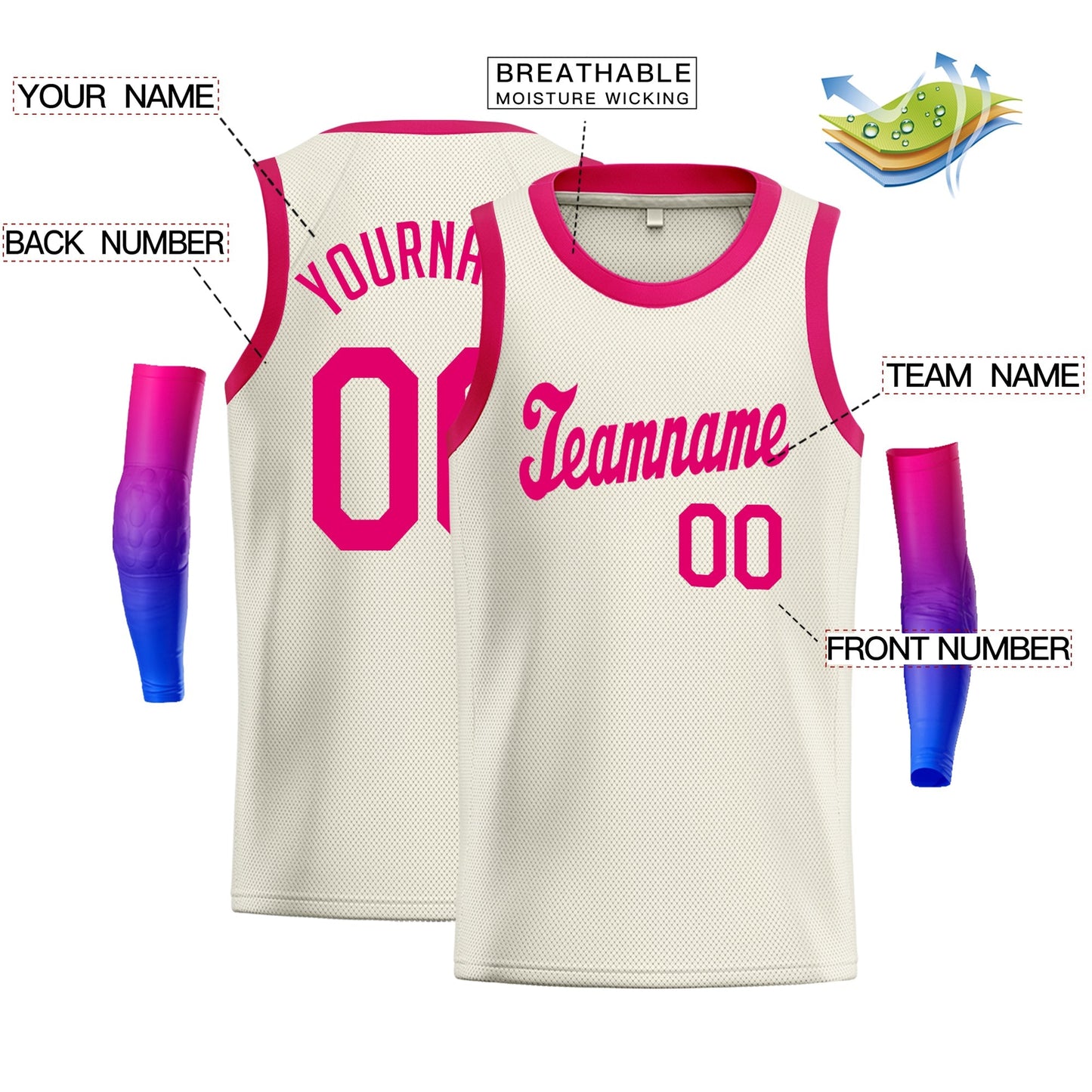 Custom Cream Pink Classic Tops Athletic Casual Basketball Jersey Limited