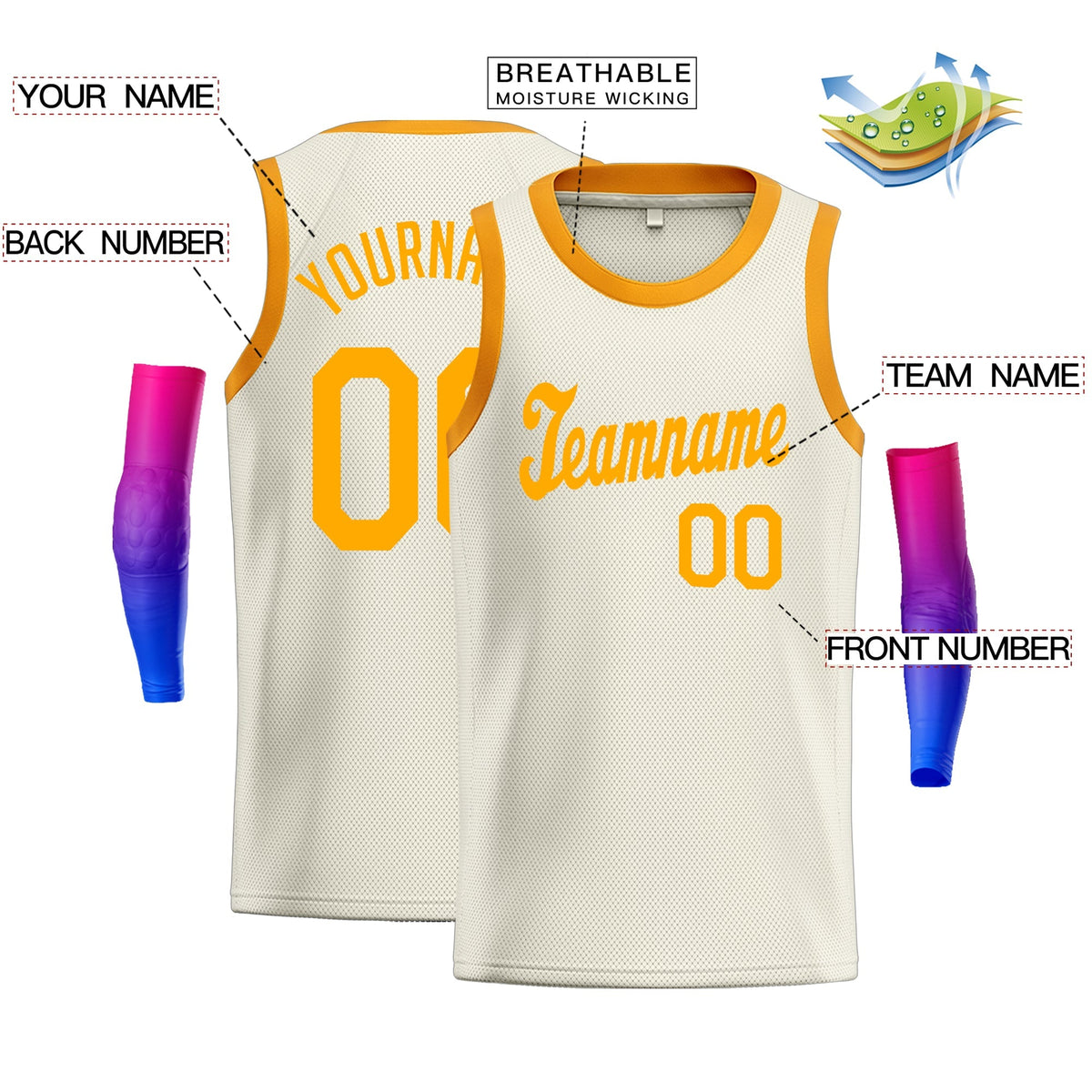Custom Cream Yellow Classic Tops Athletic Casual Basketball Jersey Limited