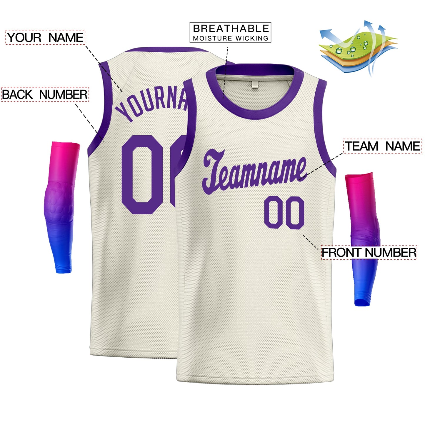Custom Cream Purple Classic Tops Athletic Casual Basketball Jersey Limited