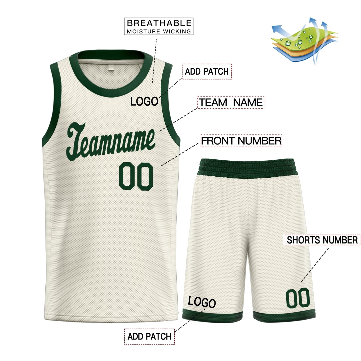 Custom Cream Green Classic Tops Men/Boy Basketball Jersey Limited