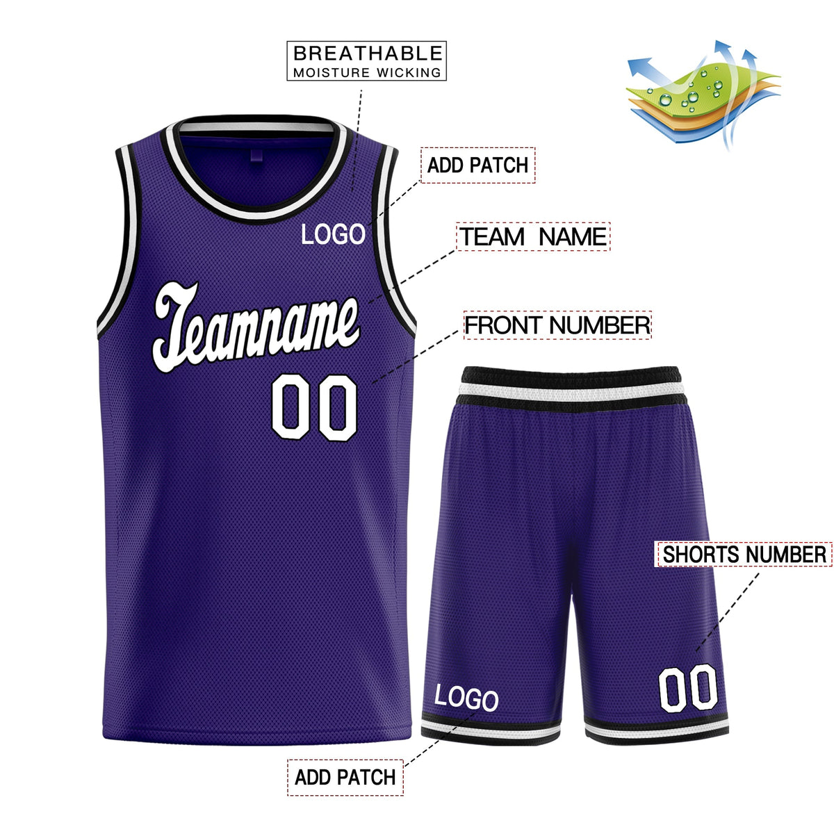 Custom Purple White-Black Classic Sets Basketball Jersey Limited