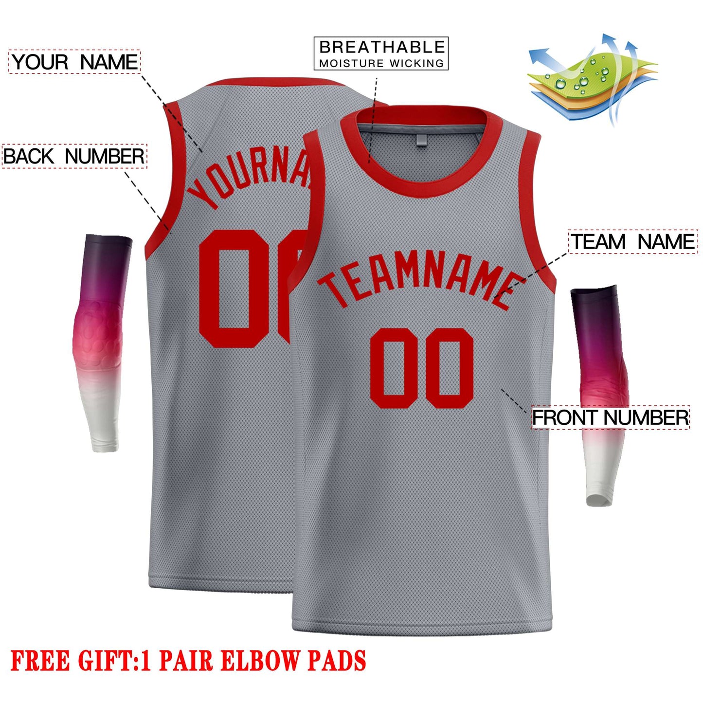 Custom Dark Gray Red Classic Tops Casual Basketball Jersey Limited