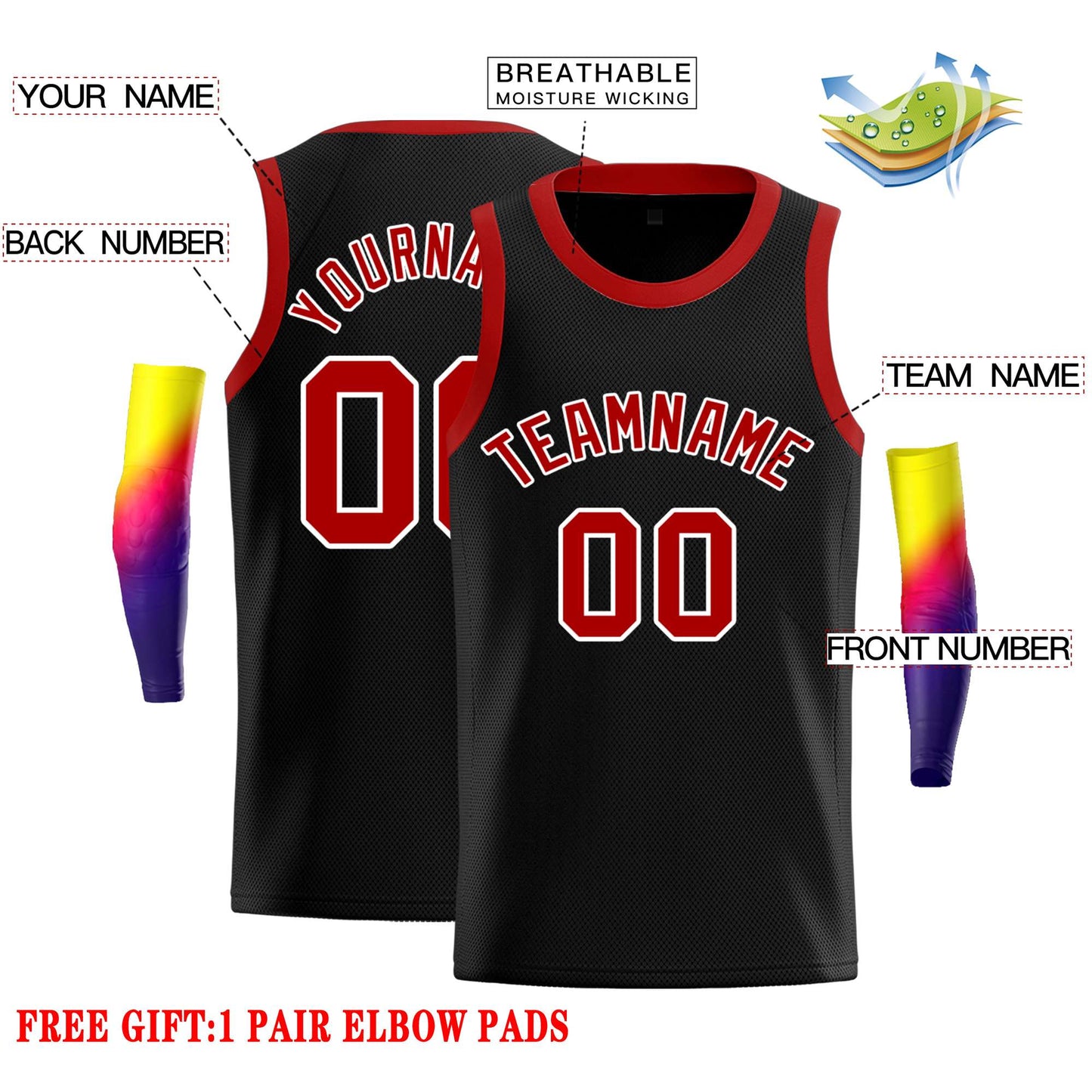 Custom Black Red-White Classic Tops Casual Basketball Jersey Limited