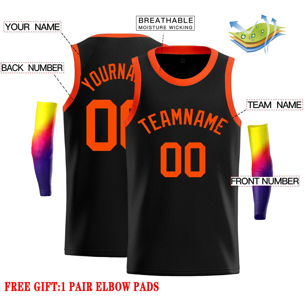 Custom Black Orange Classic Tops Casual Basketball Jersey Limited