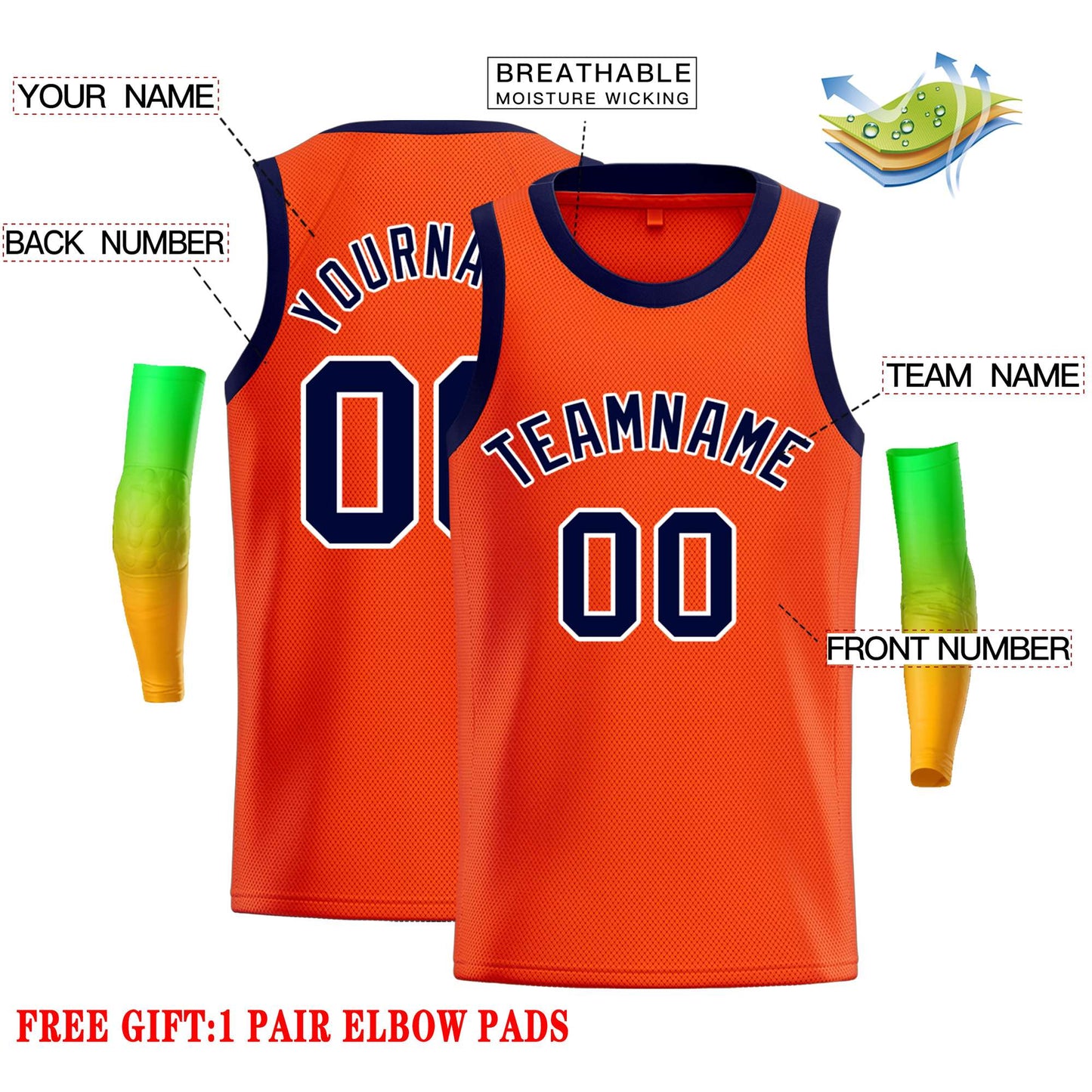 Custom Orange Navy-White Classic Tops Casual Basketball Jersey Limited