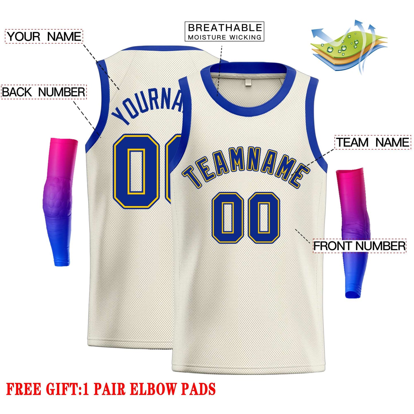 Custom Cream Royal-Yellow Classic Tops Casual Basketball Jersey Limited