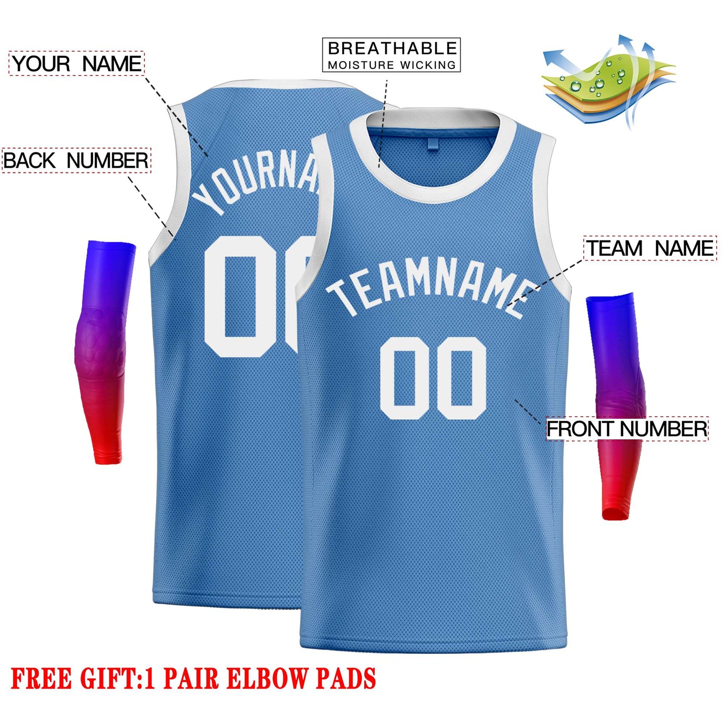 Custom Light Blue White Classic Tops Casual Basketball Jersey Limited
