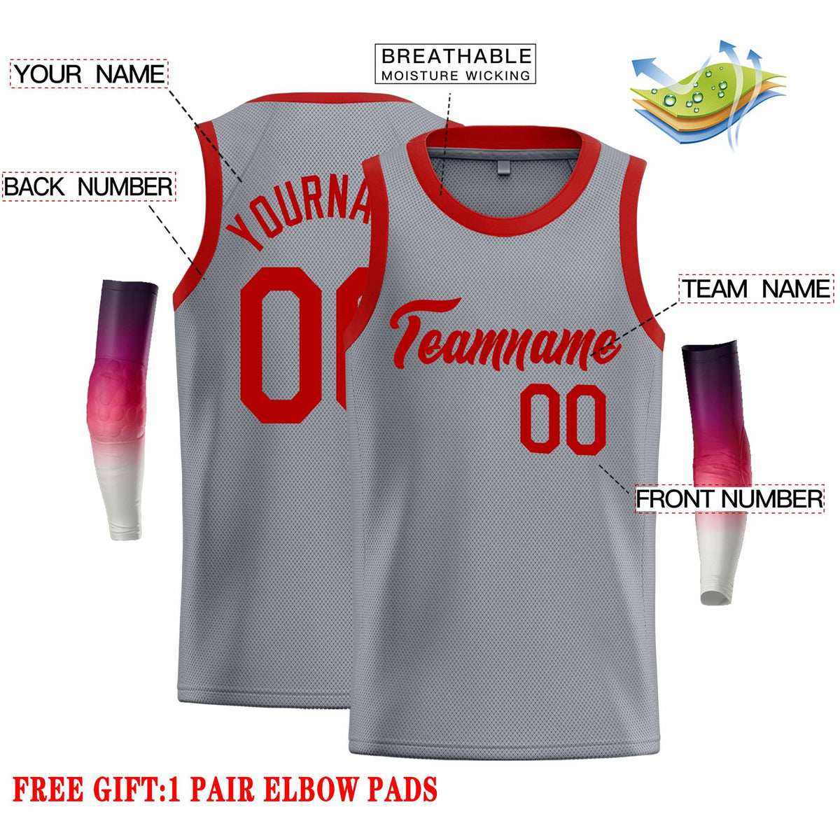 Custom Dark Gray Red Classic Tops Casual Basketball Jersey Limited