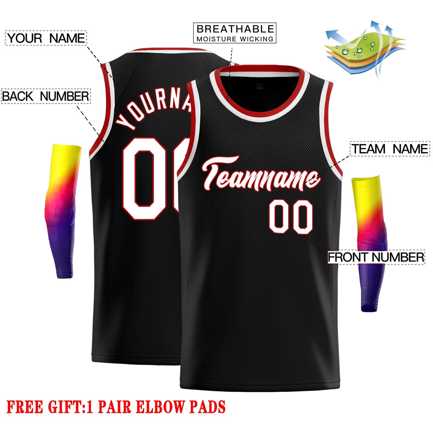 Custom Black White-Red Classic Tops Casual Basketball Jersey Limited