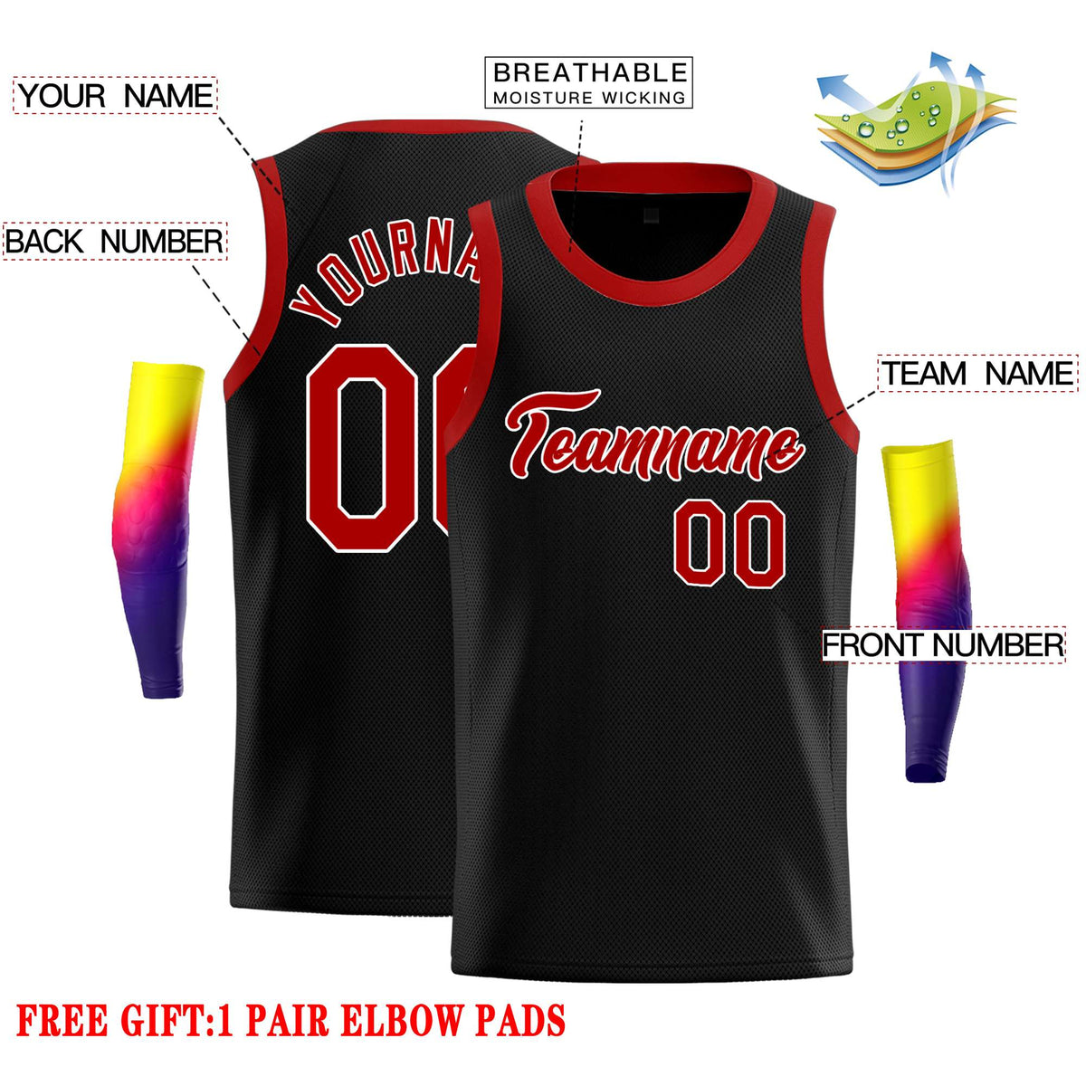 Custom Black Red-White Classic Tops Casual Basketball Jersey Limited