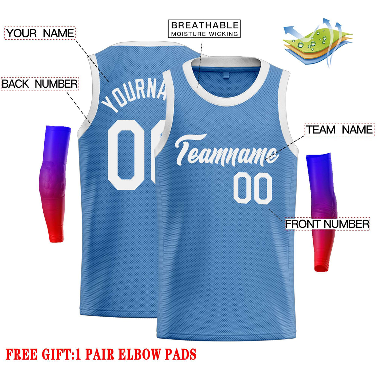 Custom Light Blue White Classic Tops Casual Basketball Jersey Limited