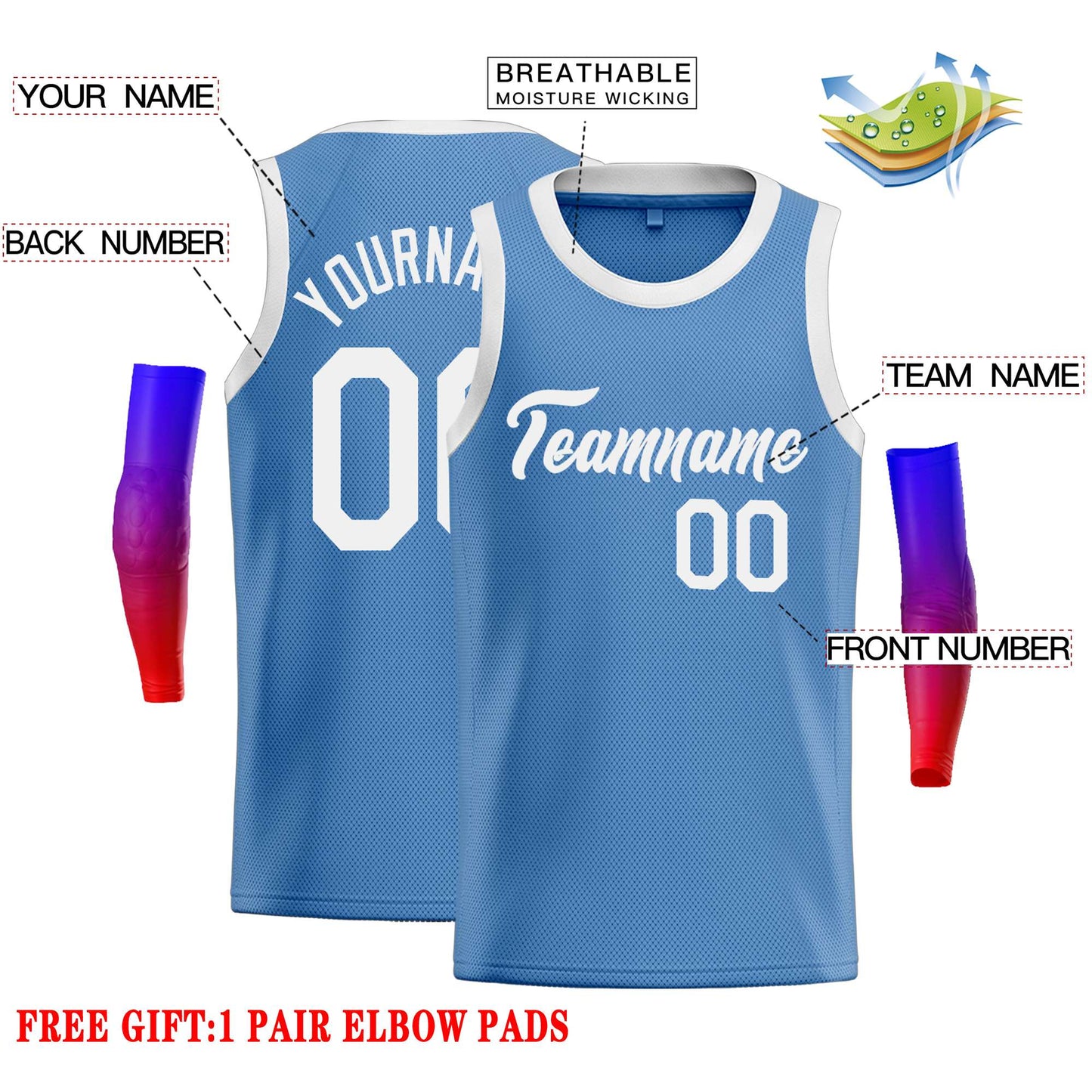 Custom Light Blue White Classic Tops Casual Basketball Jersey Limited