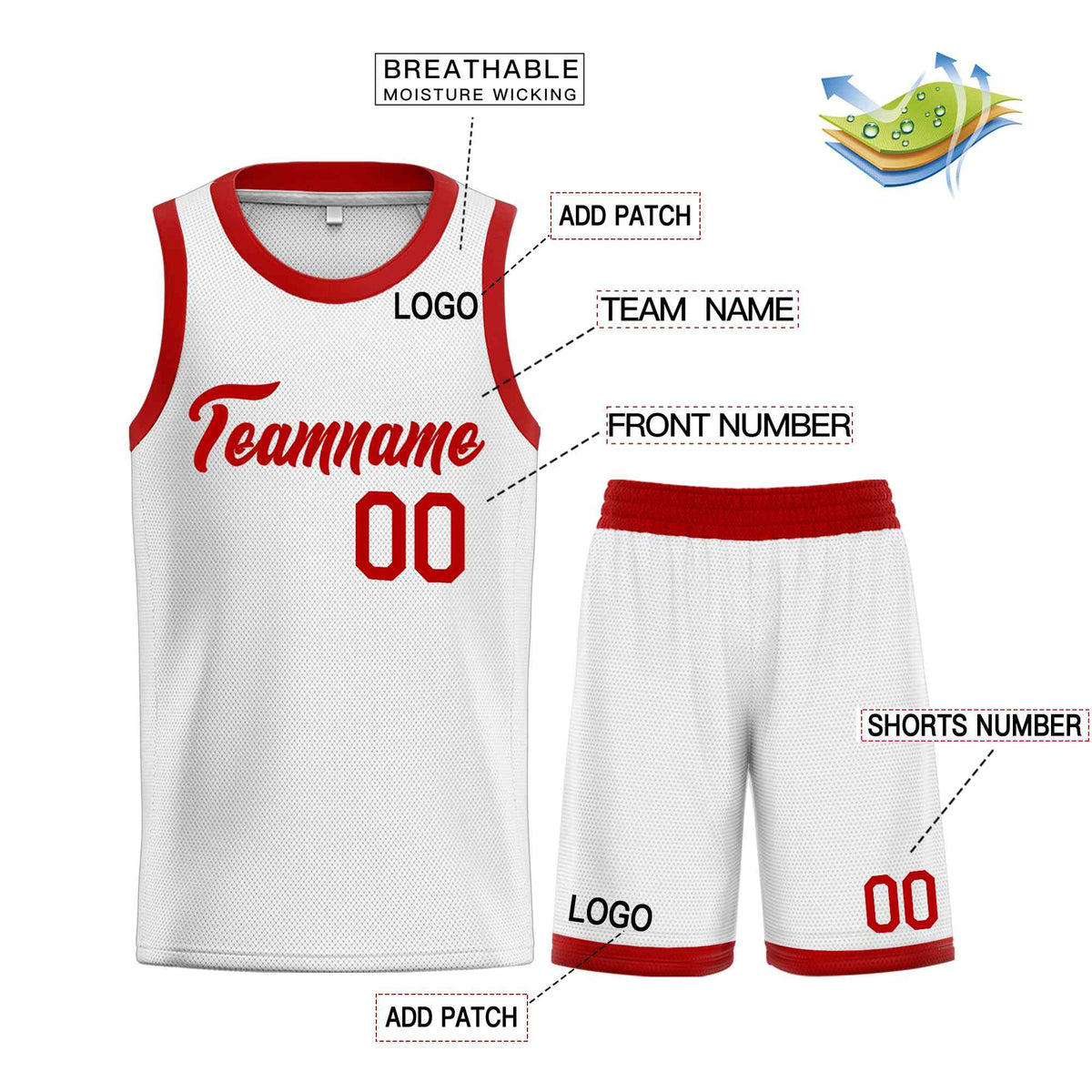 Custom White Red Heal Sports Uniform Classic Sets Basketball Jersey Limited