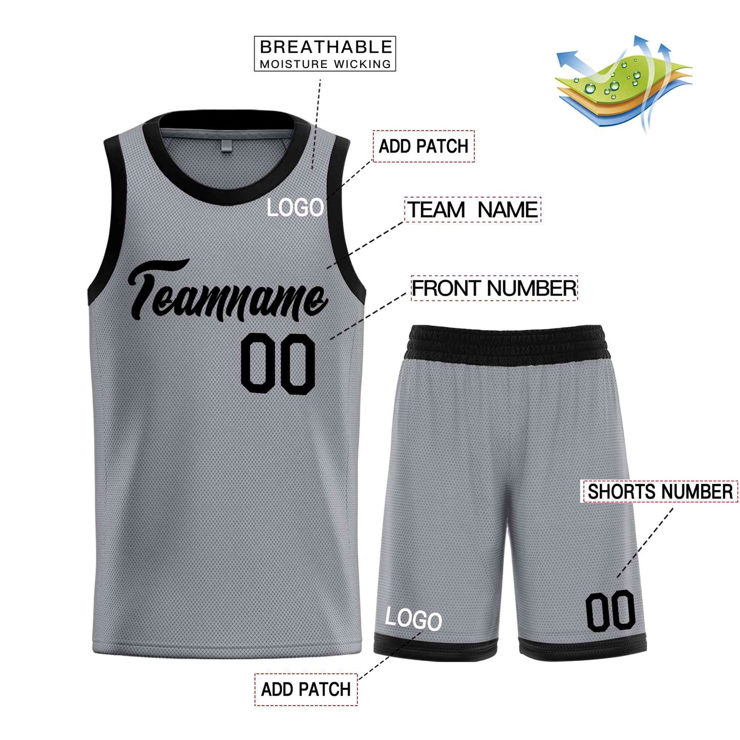 Custom Dark Gray Black Heal Sports Uniform Classic Sets Basketball Jersey Limited