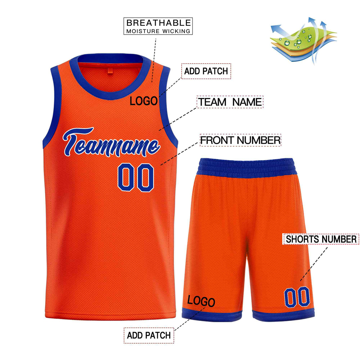 Custom Orange Royal-White Heal Sports Uniform Classic Sets Basketball Jersey Limited
